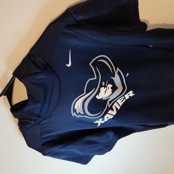 Nike Xavier Musketeers Dri-Fit Short Sleeve Long Neck Hoodie Men's Sz L EUC NICE - Picture 5 of 12